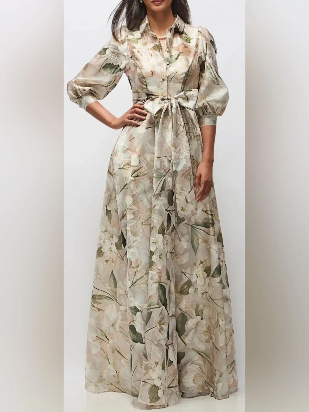 NEW After Six Marie Metallic Floral Tie Waist Organza Gown Sz XXL